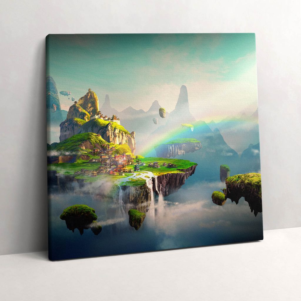 A fantasy world and flying islands – Leinwandbild Wandbild – 60x60 cm – Leinwandbilder – Wandbilder – Schlafzimmer – Flur