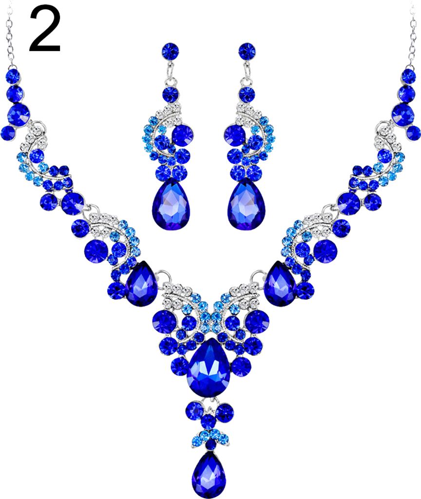 s Schmuckset mit Wassertropfen und Strasssteinen für Hochzeit, Brautschmuck, Halskette, Ohrringe-2#