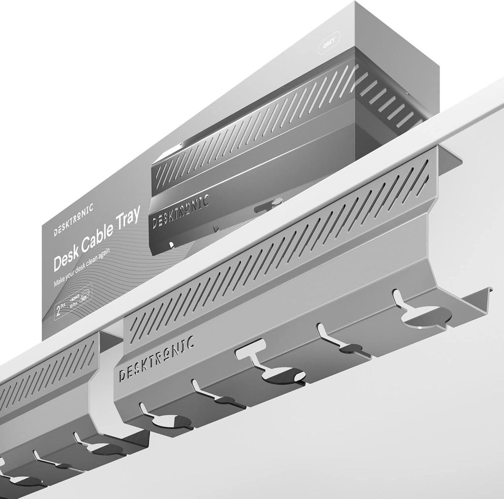 Desktronic Kabelkanal Schreibtisch, 2x43cm, Hochwertiger Stahl, Kabel Organizer für Kabelführung Grau