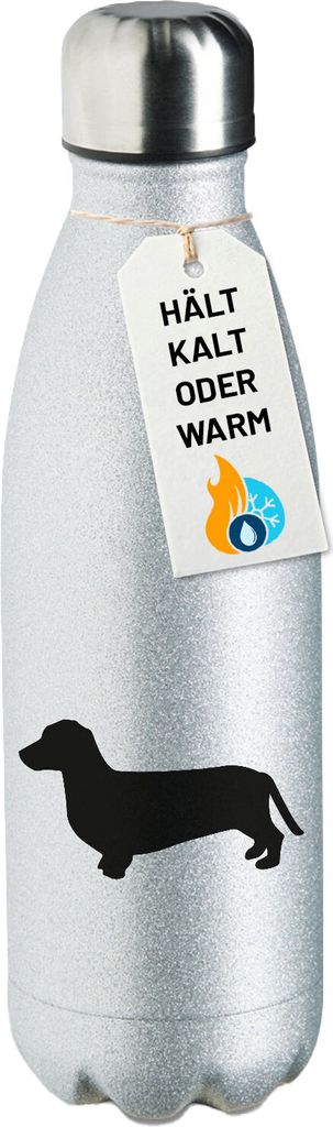 Huuraa Trinkflasche Dackel Silhouette 500ml Silver Edelstahl Wasserflasche Trinkflasche Geschenkidee