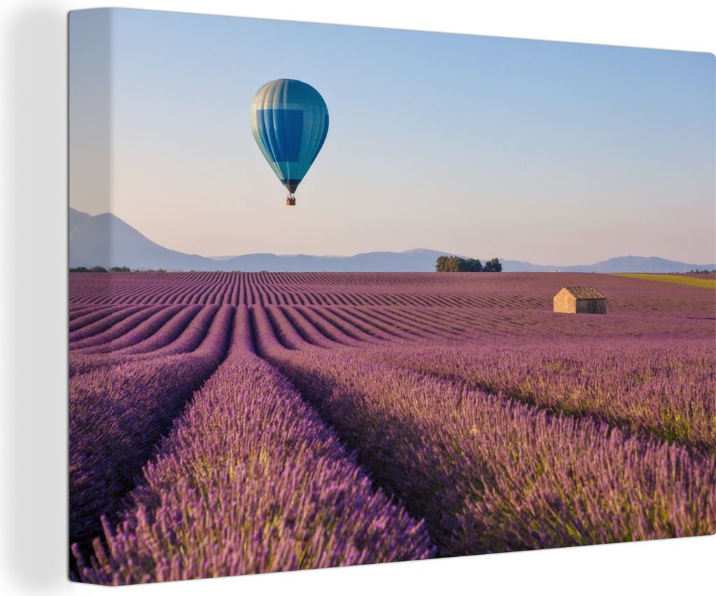 OneMillionCanvasses - Leinwandbilder - 140x90 cm, Heißluftballon - Blumen - Lavendel, Wandbilder Kunstdruck Wanddekoration