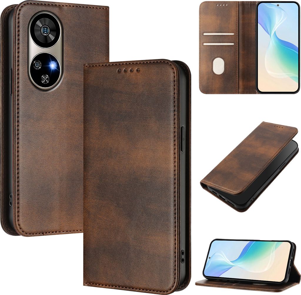 Handyhülle für Ulefone Note 17 Pro, Vintage Leder RFID Schutz Kartenfach Standfunktion Magnetische Klapphülle Braun