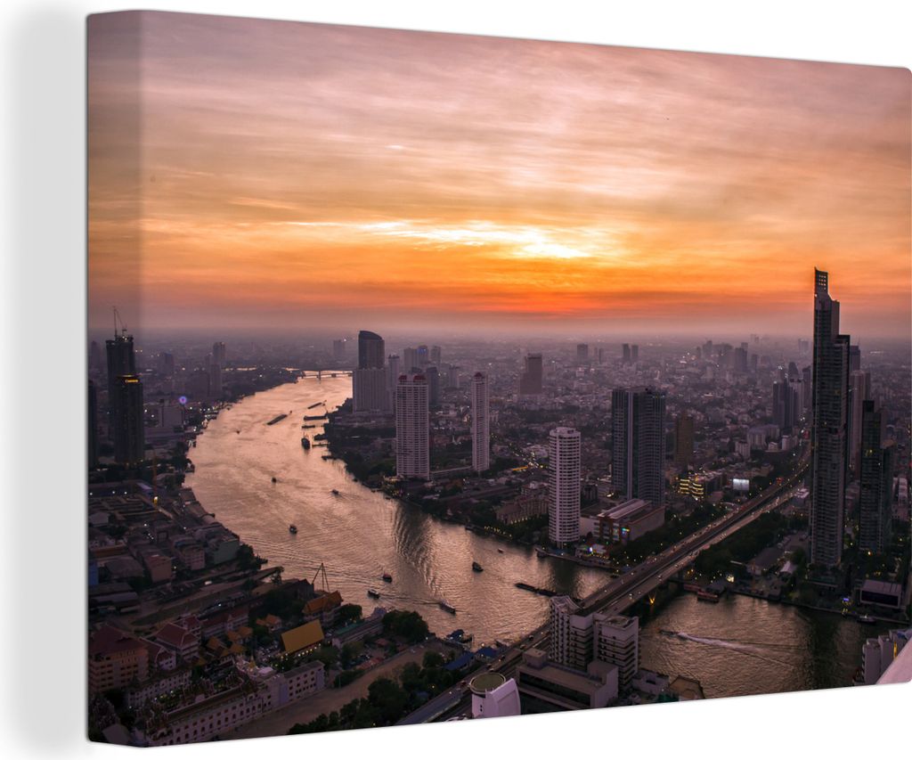 OneMillionCanvasses - Leinwandbilder - 150x100 cm, Bangkok - Skyline - Sonnenuntergang, Wandbilder Kunstdruck Wanddekoration