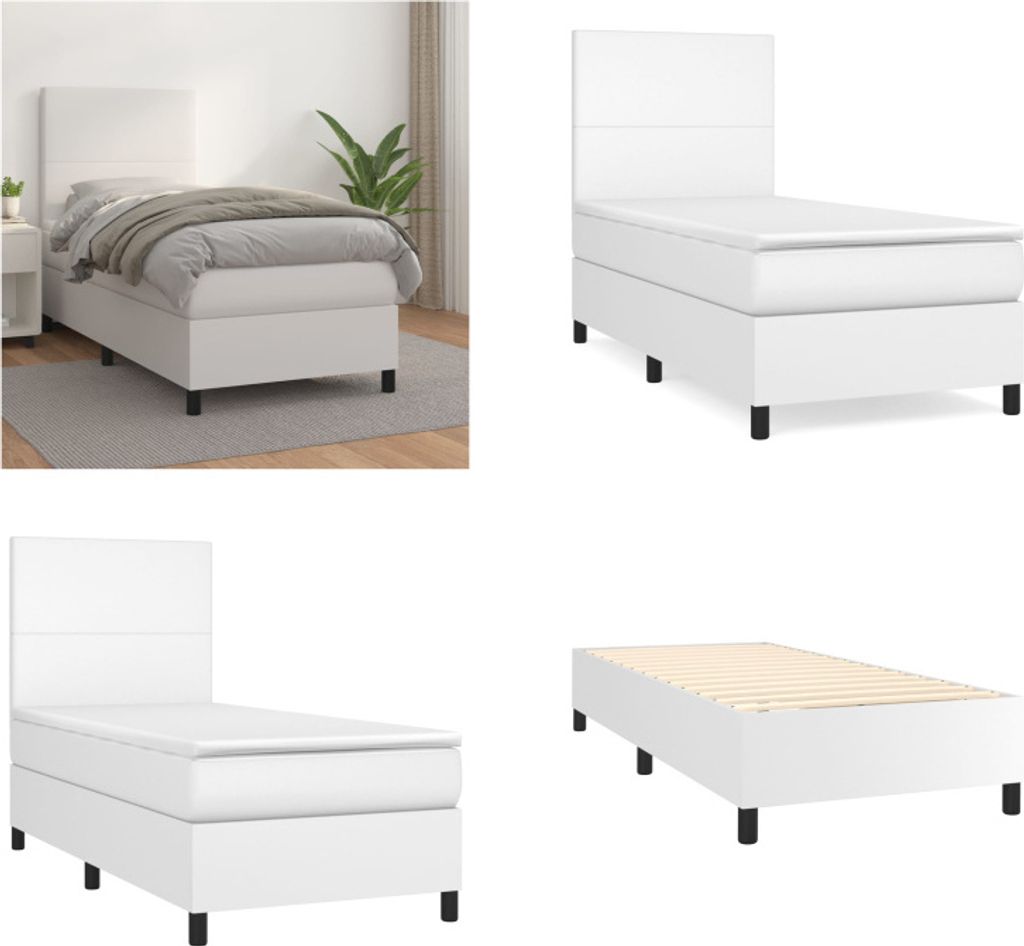 vidaXL Boxspringbett mit Matratze Weiß 90x200 cm Kunstleder - Boxspringbett - Boxspringbetten - Bett - Schlafzimmermöbel