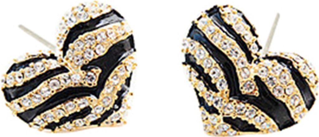 Damen-Ohrstecker, modisch, Zebra-Kristall, Strass, Herzform, Schmuck-Schwarz