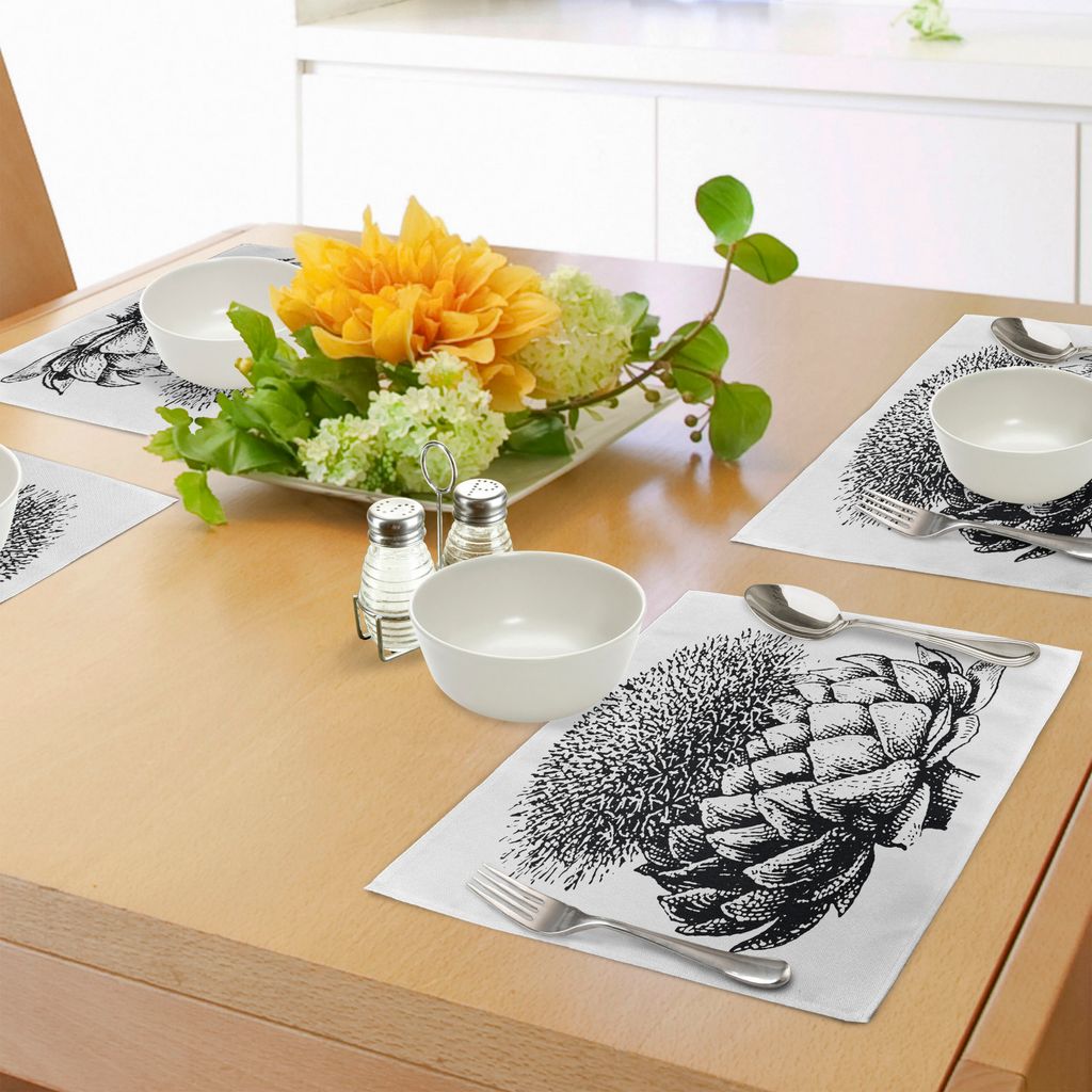 ABAKUHAUS Artischocke Platzmatten, Vintage Illustration Einer blühenden mehrjährigen Pflanze Fresh Growth Artwork, Tiscjdeco aus Farbfesten Stoff...