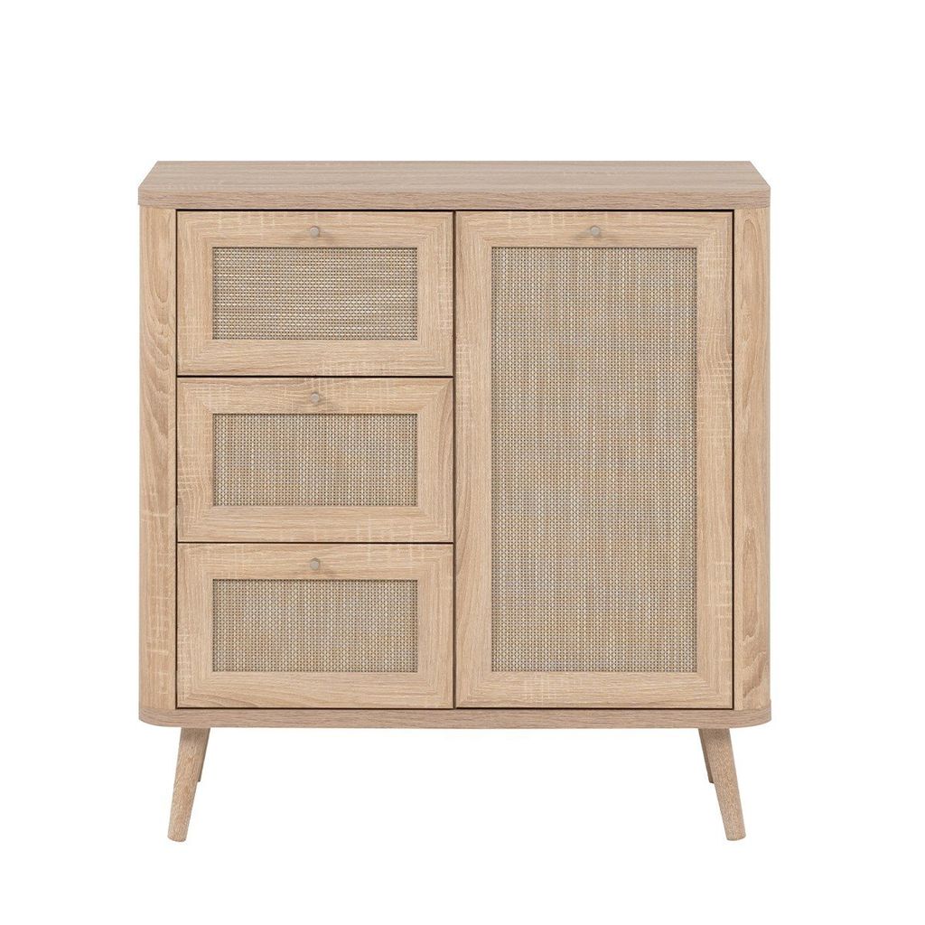 Anrichte, 1 Tür, 3 Schubladen, mit Rohrgeflecht - L81 cm