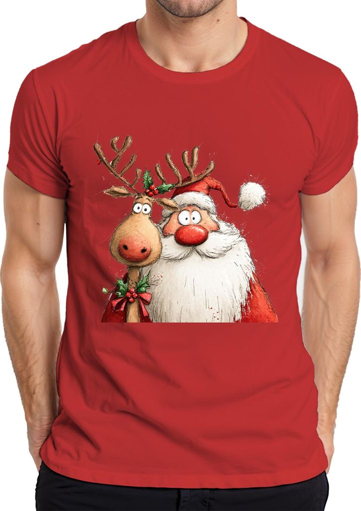 Weihnachtsmann Rentier rote Nase lustig Weihnachten Geschenk Herren T-Shirt, Rot, XL