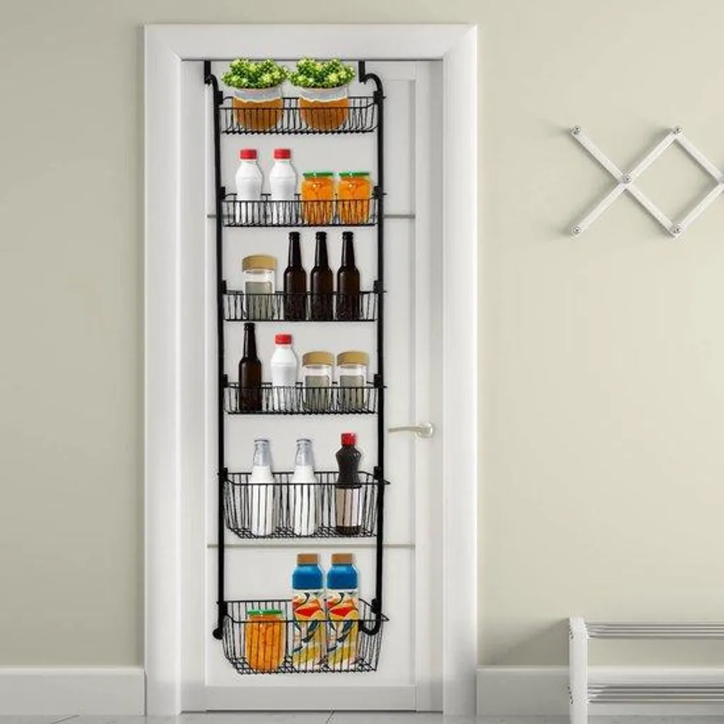 Coffre de rangement noir à 6 compartiments pour provisions de cuisine