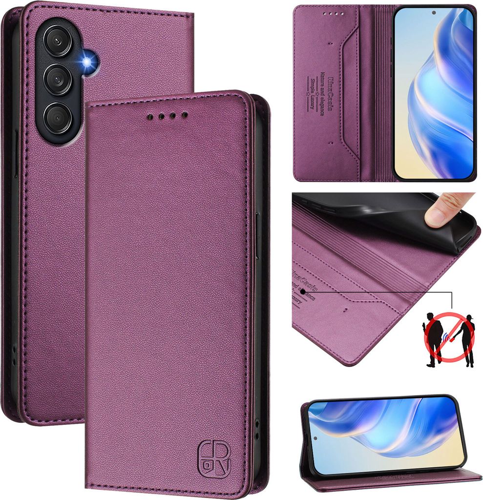 Lederhülle für Samsung Galaxy M54/F54 5G Hülle Flip Brieftasche Kartenfächern Ständer Schutzhülle Lila