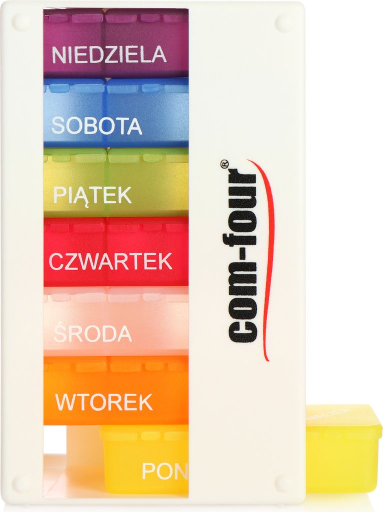 COM-FOUR Medikamentendosierer auf POLNISCH - Medikamenten-Box für 7 Tage - 3 Fächer - Pillendose - Pillenbox - Tablettenbox - Wochendosierer zu...