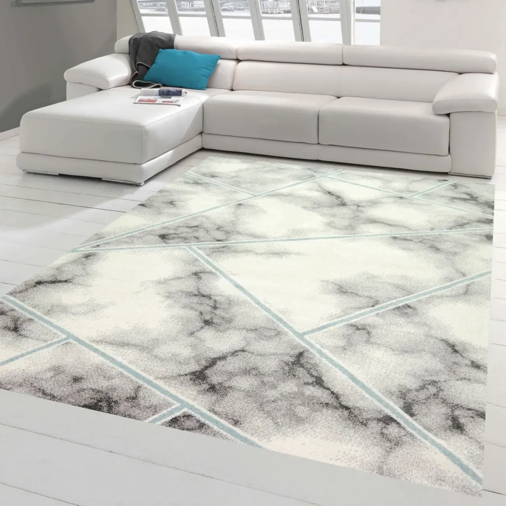 Tapis de salon XL pour décoration moderne - Bleu et Crème 200 x 290 cm