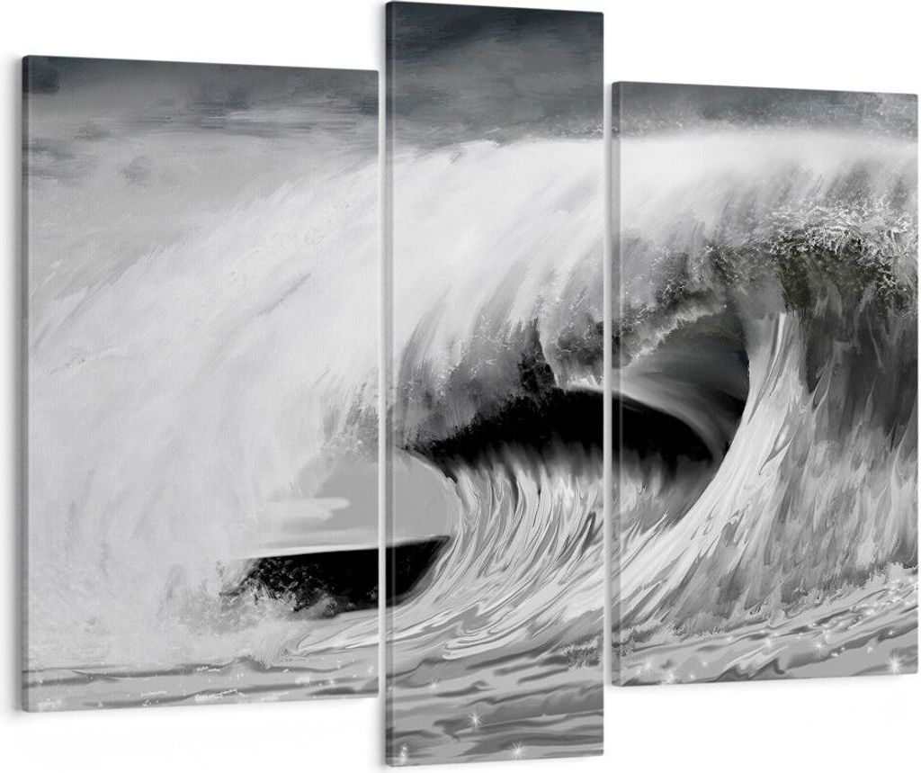 Bild auf Leinwand - Leinwandbild - 3 Teile - Welle Zeichnung Schwarzweiß - 95x80cm - Wand Bild - Wanddeko - Wandbilder - Leinwanddruck - Bilder - ...