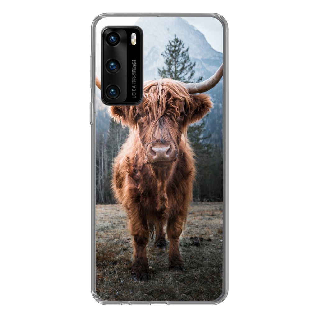 MuchoWow Handyhülle Schutzhülle Hülle für Huawei P40 Schottischer Highlander - Berg - Tier Silikon Softcase Handy Hülle - Handytasche