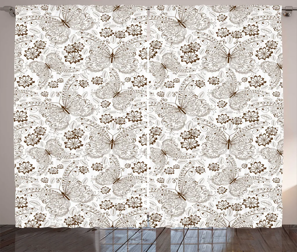 Rideau Anti-Regard 280x225 cm pour Salon Botanique Blanc et Marron