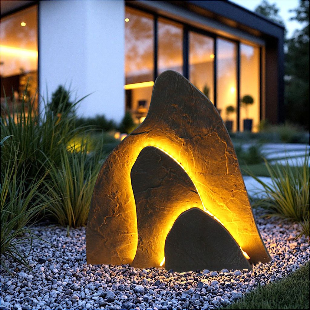 Künstlicher Gartenfelsen Leuchtfelsen Schiefer-Optik mit LED Beleuchtung Gartendekoration Gartenbeleuchtung