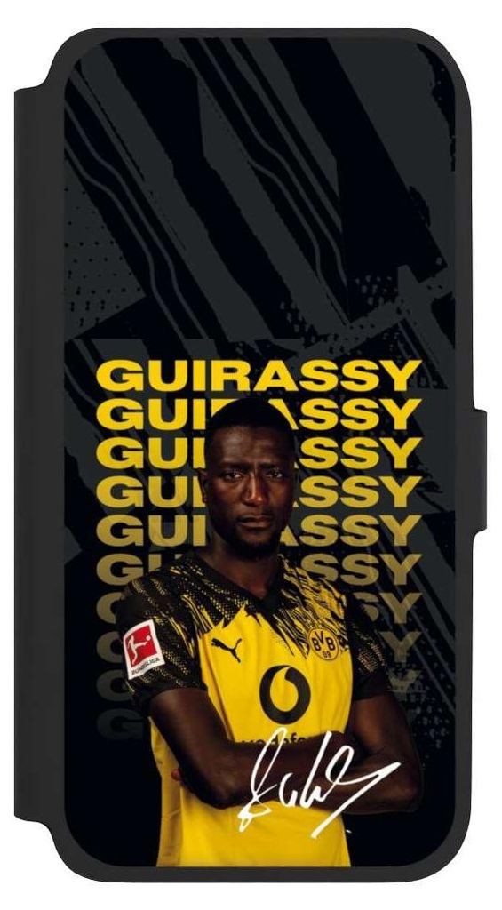 NIVOCASE Klapphülle für Samsung Galaxy A17 5G Handyhülle aus Kunst Leder NIVOflip schwarz BVB Borussia Dortmund Serhou Guirassy