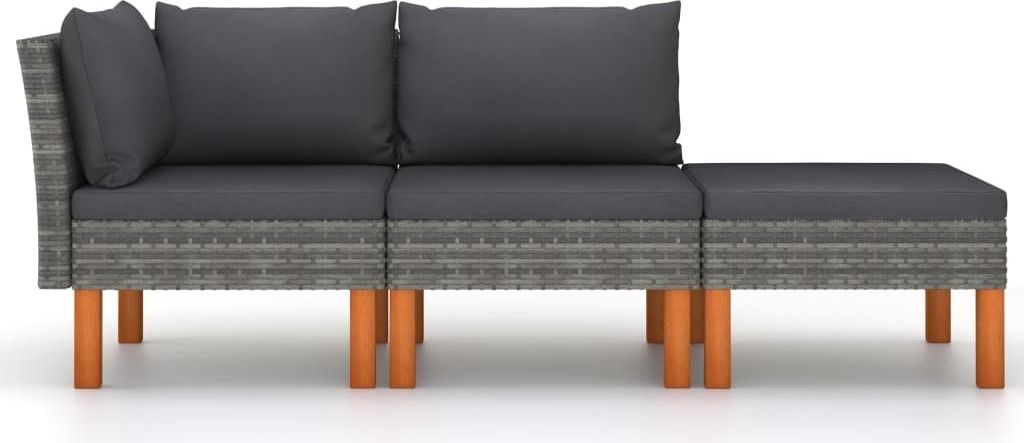set 3 pezzi da giardino in poly rattan e legno massiccio di Immagine del prodotto 