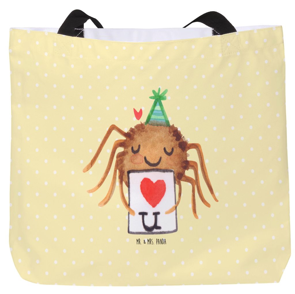 Mr. & Mrs. Panda Tote Bag Spinne Agathe Brief - Gelb Pastell - Geschenk, Laptoptasche, Treuetest, Tasche, Liebesbeweis, Reisetasche, Ich Liebe Dich...
