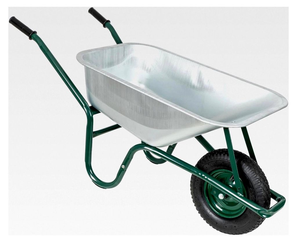 Schubkarre 100 Liter, 250 kg Tragfähigkeit, Bauschubkarre, Gartenschubkarre, verzinkte Wanne, Luftrad mit Metallfelge