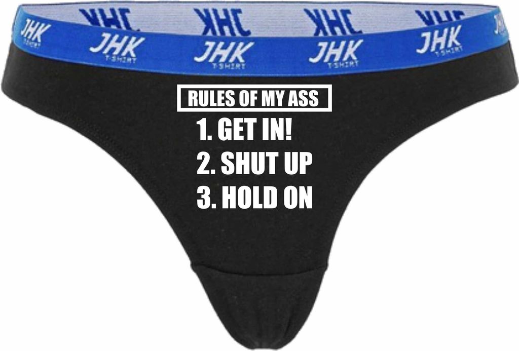 Damen Thong Slip - Boxer-0036-woman-black-h-S - schwarz - S - hinten - Rules of my Ass - lustiges Motiv - Spruch - Unterwäsche - Unterhose - Freiz...