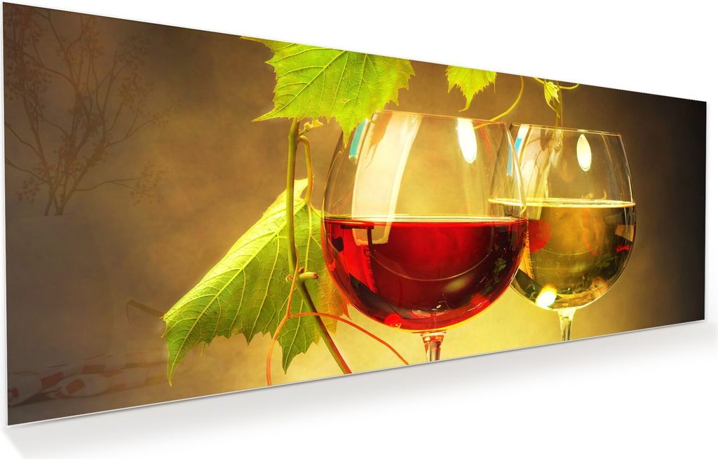 Glasbild Wandbild Gläser Rot und Weisswein 150x60cm in XXL für Wohnzimmer, Schlafzimmer, Badezimmer, Flur