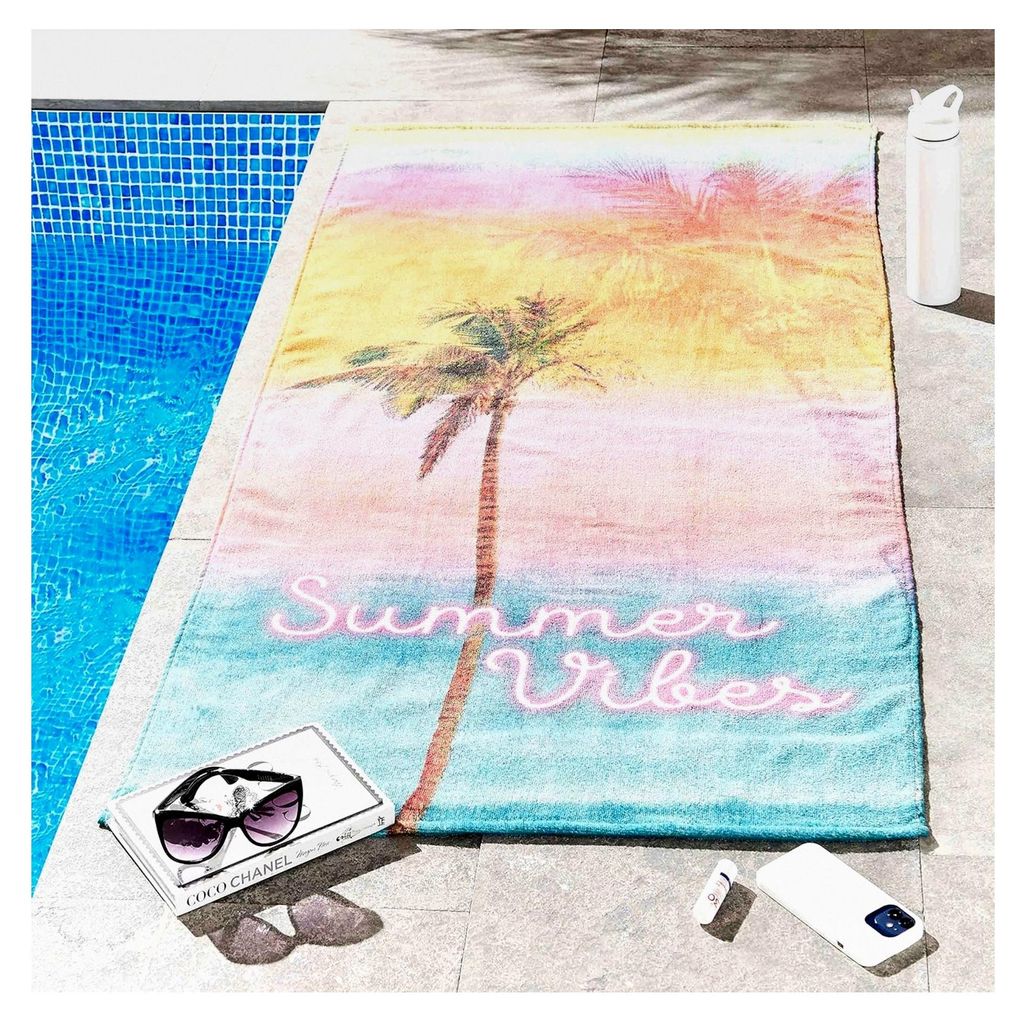 Strandtuch Sommer Vibes, Baumwolle, 76 x 160 cm, Weiß