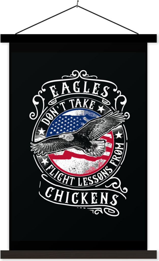 MuchoWow Textilposter Adler - Flagge - Retro - Zitat 60x90 cm mit schwarzem Rahmen - Poster Wohnzimmer