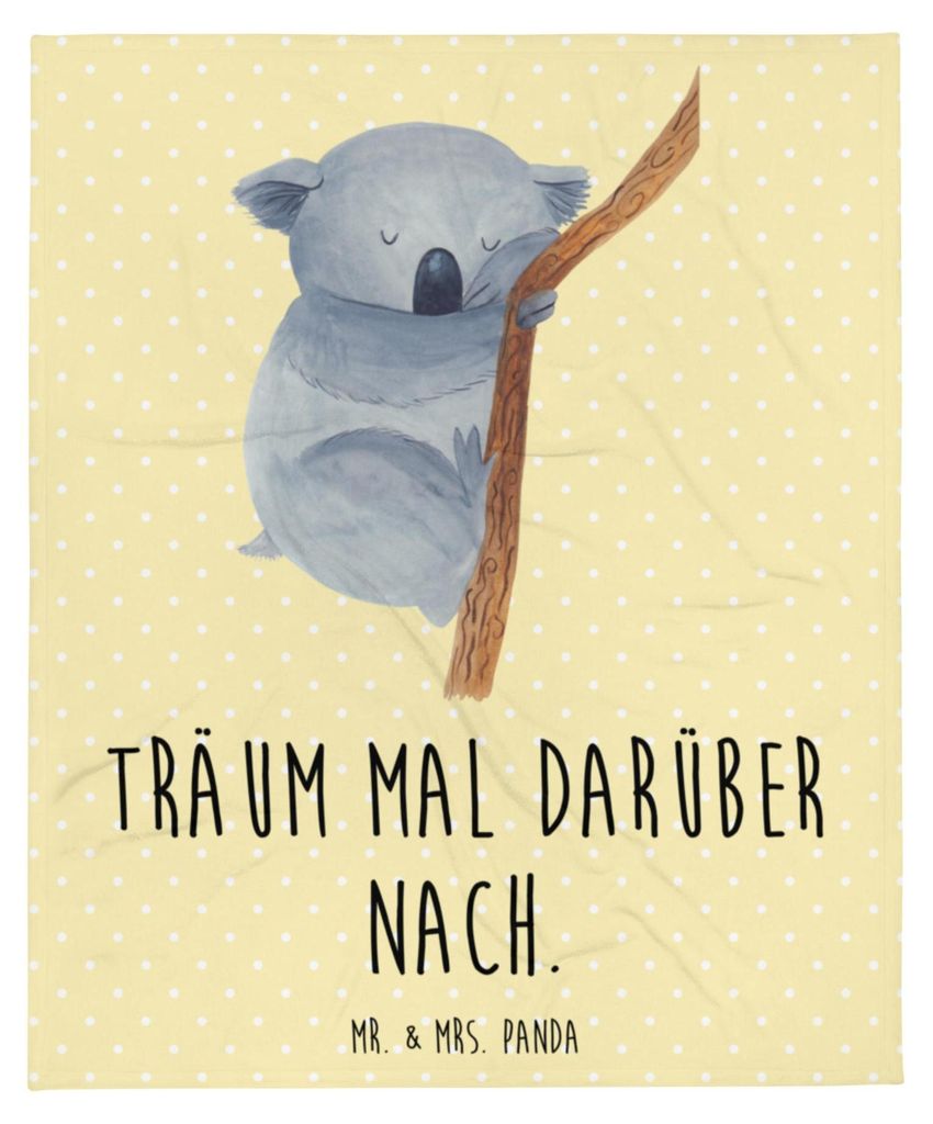 Mr. & Mrs. Panda Tagesdecke Koalabär - Gelb Pastell - Geschenk, Lustige Sprüche, Bettdecke, schlafen, Bär, Koala, Kuscheldecke, Sofadecke, Decke...