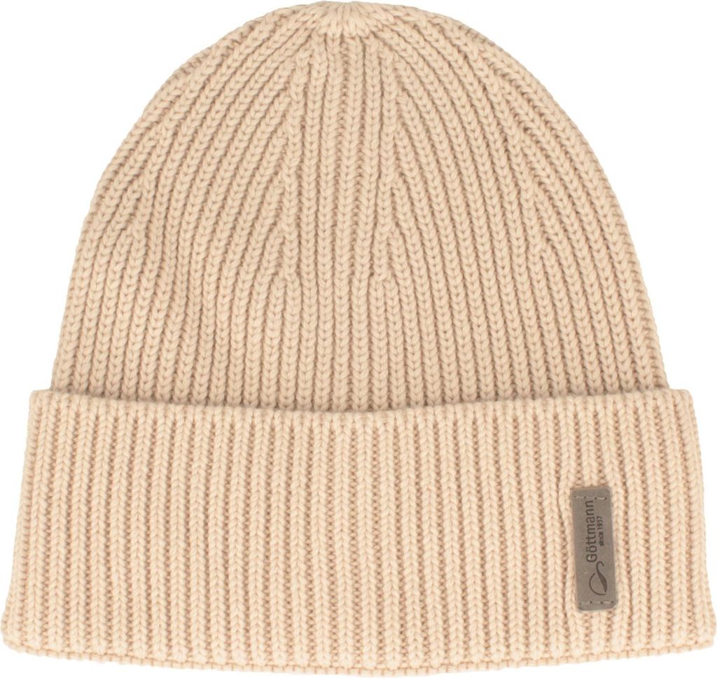 Göttmann leichte Umschlag-Strickmütze Baumwoll-Kaschmir-Mix, beige, Gr. XXL