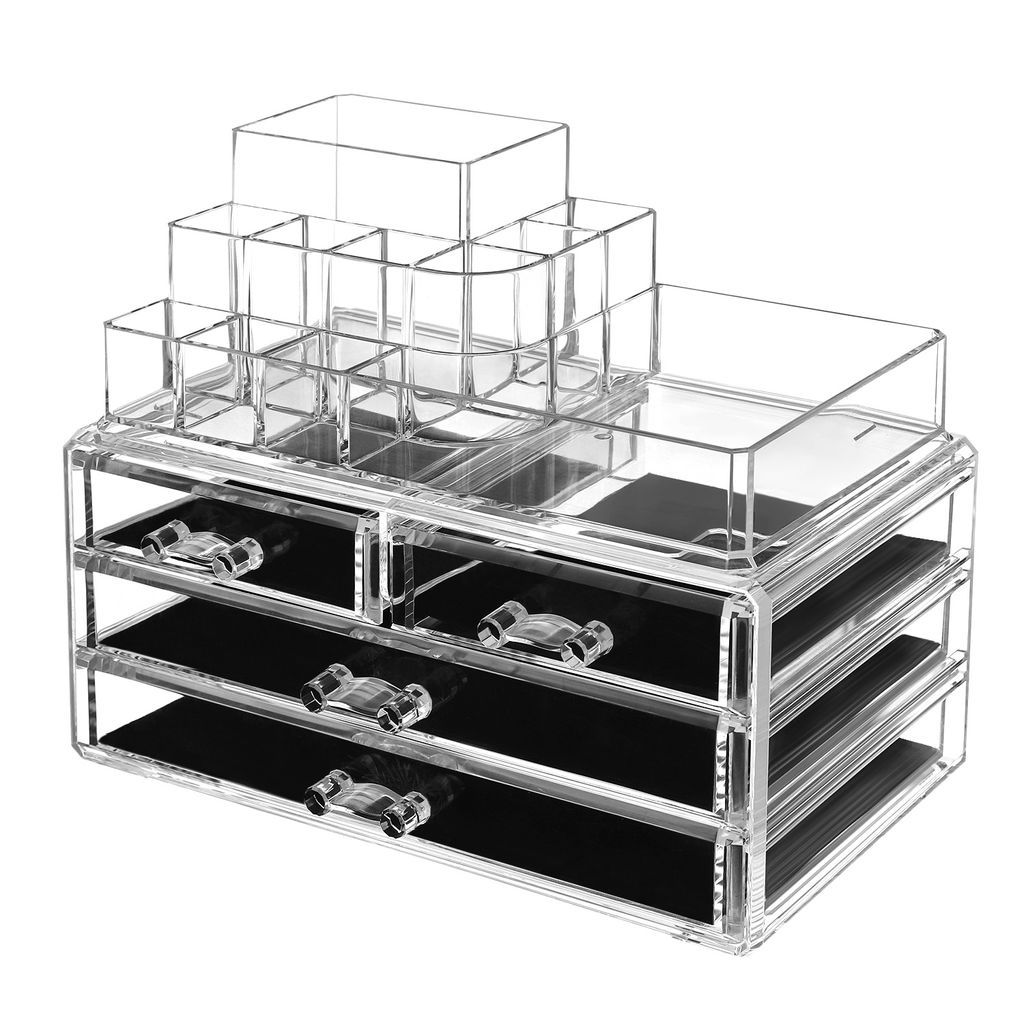 SONGMICS Make-up Organizer, Kosmetik-Organizer mit 4 Schubladen und 11 Fächern in unterschiedlichen Größen, rutschfeste Einlagen, für Schminke ...