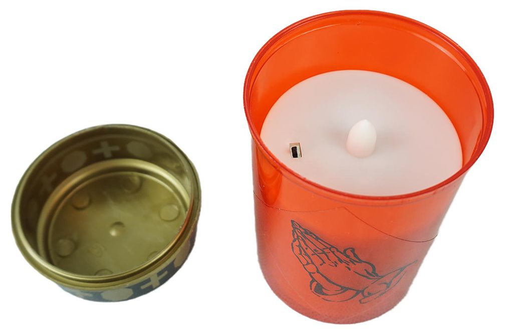 LED Grablicht rot Dauerbrenner mit Batterie Flackereffekt Produktbild 
