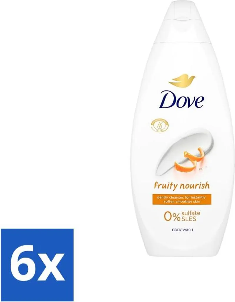 Gel Douche Dove Fruity Nourish pour Peau Douce - 6x250ml Sans Sulfate