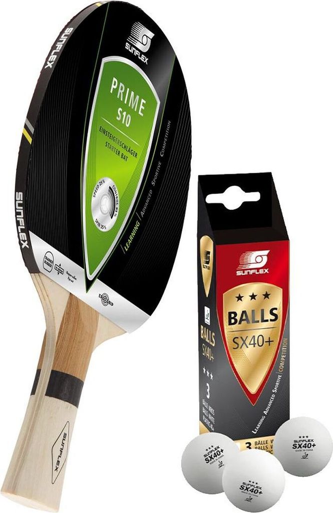 Sunflex Tischtennisschläger Prime S10 + 3x SX+ Tischtennisbälle | Tischtennisset Tischtennis TT Tabletennis