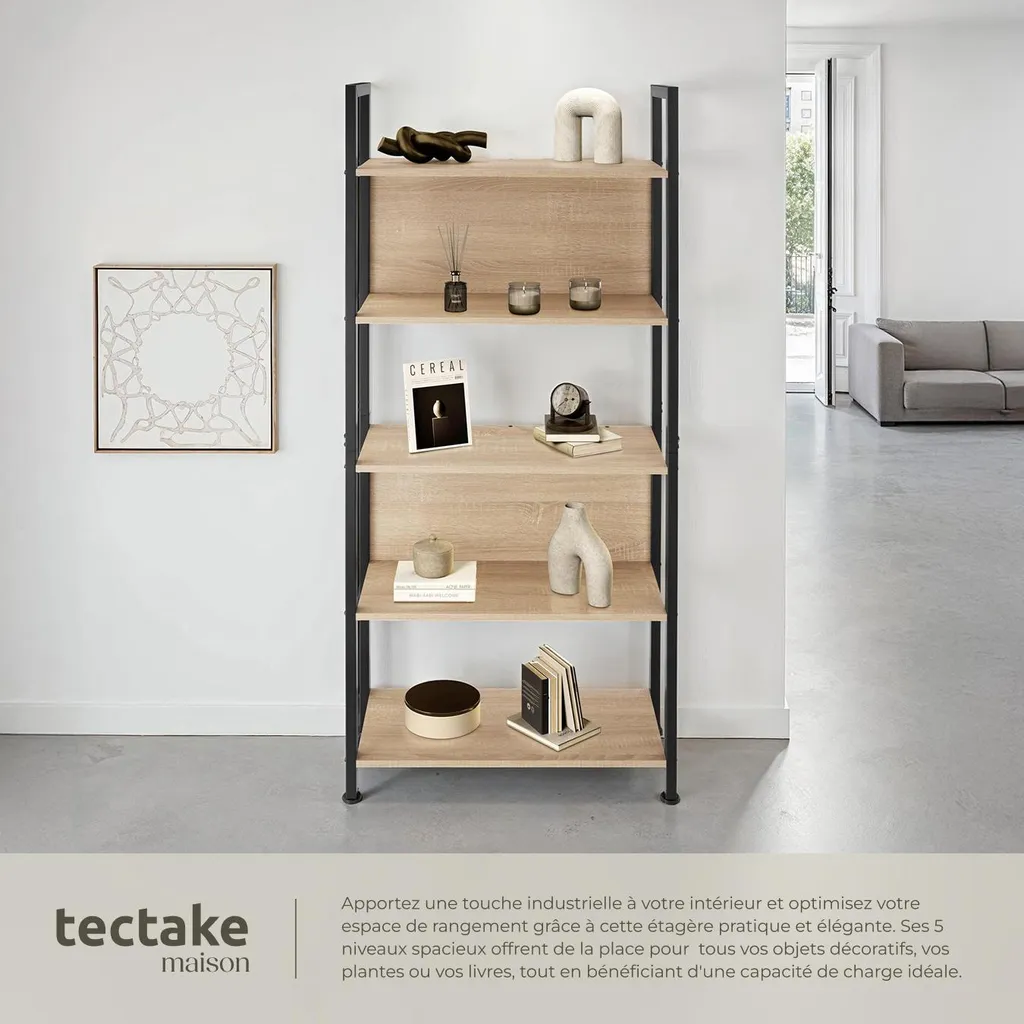 Étagère Chêne Sonoma 62 cm - Rangement Industriel à 5 Compartiments