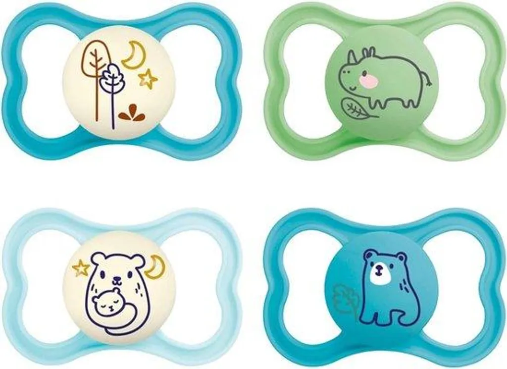 Sucette physiologique en silicone 16 mois+ bleu clair - Pack de 4 pcs