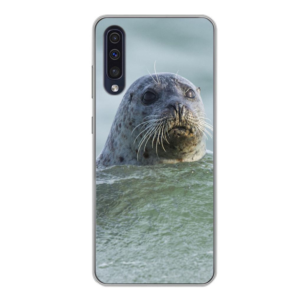 MuchoWow Handyhülle Schutzhülle Hülle für Samsung Galaxy A50 Nordsee - Seehund - Wasser Silikon Softcase Handy Hülle - Mobiltelefonhülle