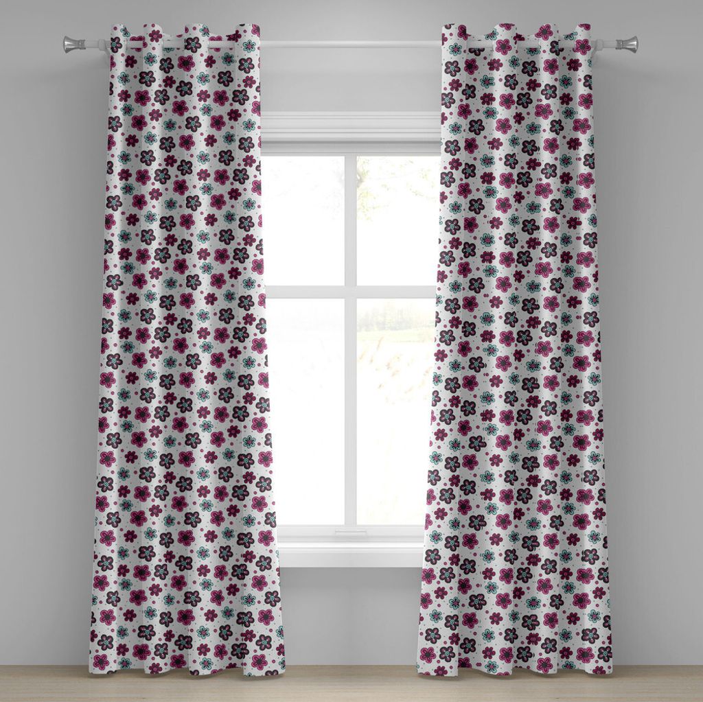 ABAKUHAUS Blumen Ösenvorhang, Nette Florets Knospen scherzt Mädchen-stilvolles Muster-Sommer-Schönheits-Kunst-Druck, Dekorative 2-Panel-Fensterv...