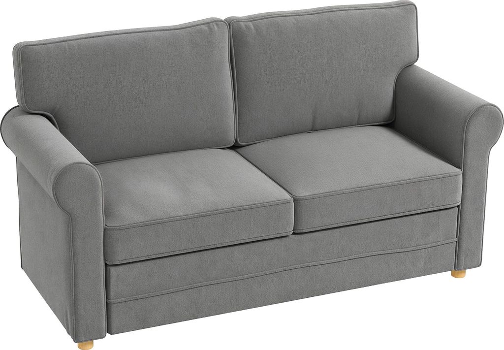2-Sitzer-Sofa, Kompakte Wohnzimmercouch, Stoff in Leinenoptik, weiche Sitzkissen, Stahlrahmen, Dunkelgrau