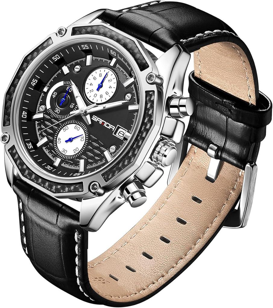 Watch für Herren analoge Quarz Uhren mit wasserdichtem Chronographen Kalender Lederarmband ,Klassische stilvolle Mode Sport Casual Business Armban...