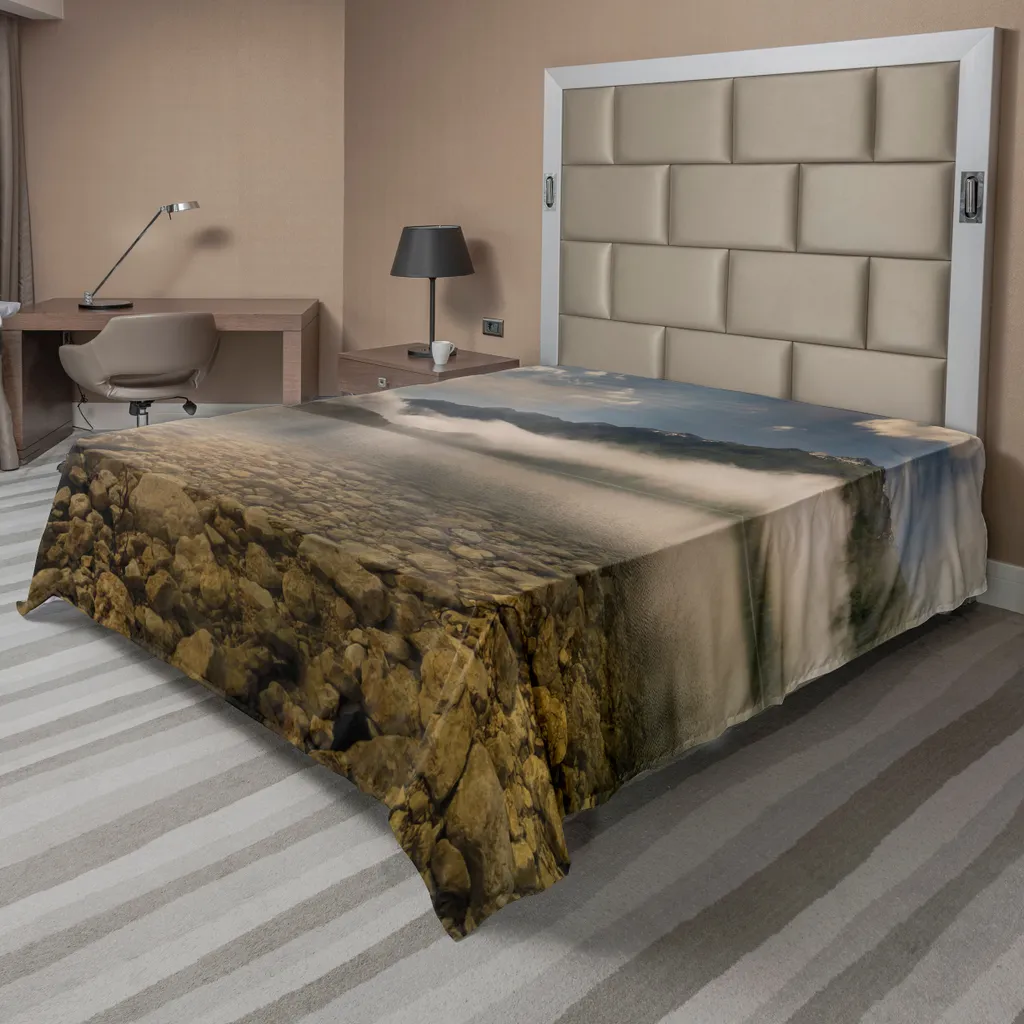 ABAKUHAUS Drap Plat Lac Alpin 244 x 205 cm en Tissu Doux Gris et Blanc