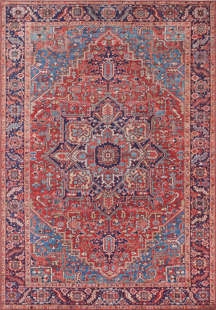 Tapis de salon oriental rouge Amata Asmar à poils courts doux et chic