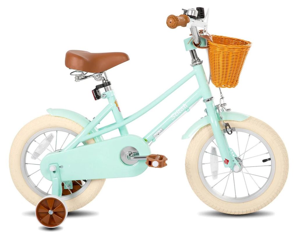 Kinderfahrrad 16 Zoll 40 cm - Mädchenfahrrad mit Stützrädern - Korb und Schutzbleche - Metallrahmen - Grün