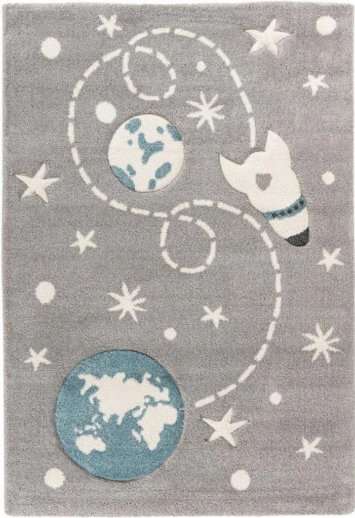 Tapis enfant Graffitis Espace Effet 3D Gris Anthracite 80 x 150 cm