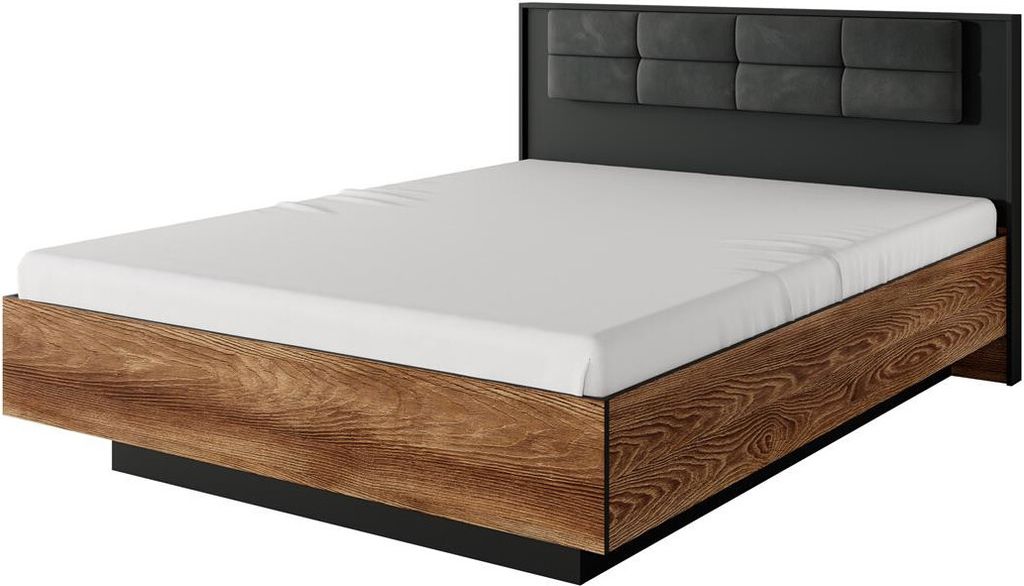 Bettso Industriebett GORI mit Bettkasten und Metallrahmen 160x200 kastanie/anthrazit