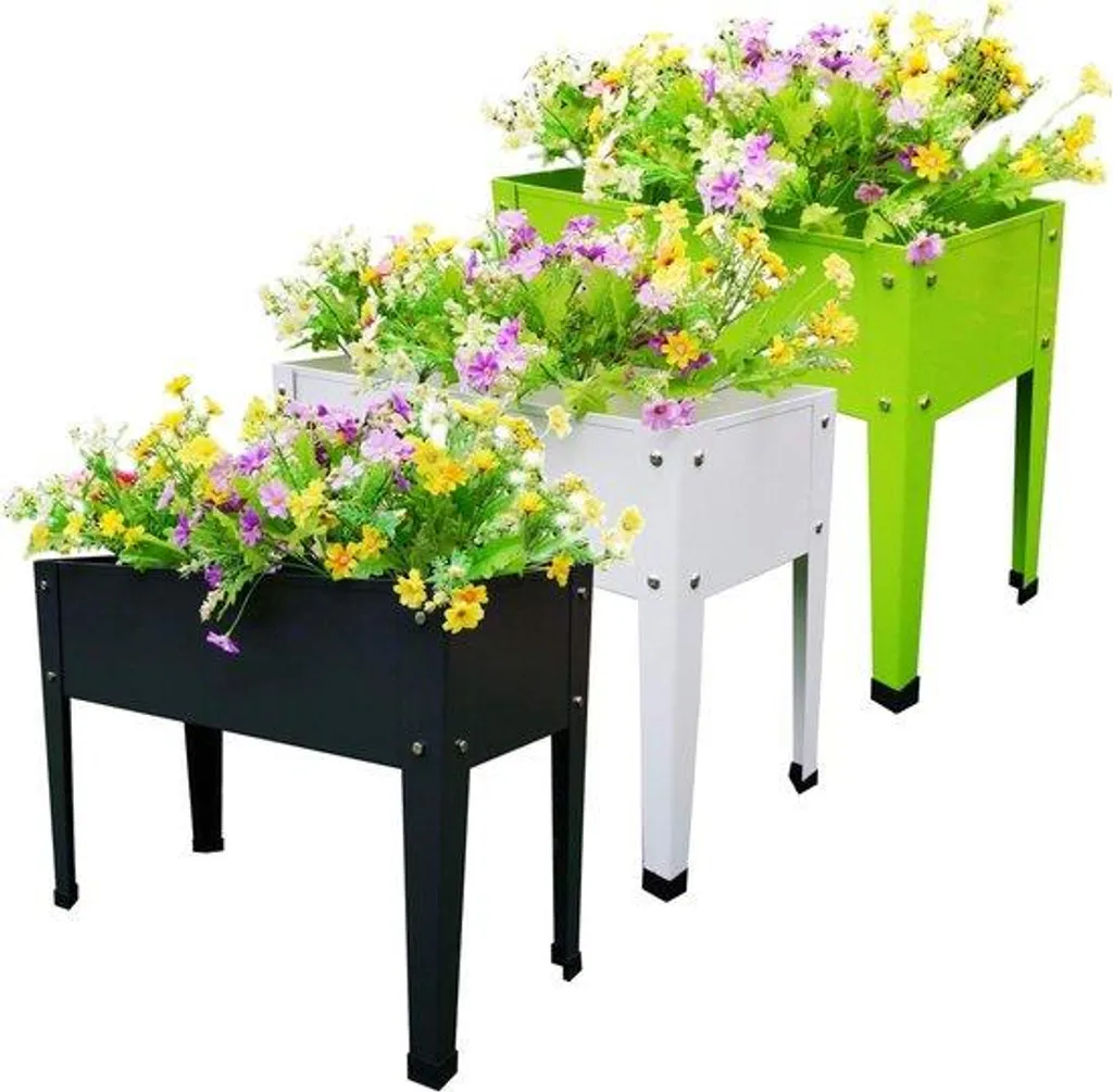 Jardinière haute sur pieds lot de 3 bacs en plastique robuste 60x27x45cm