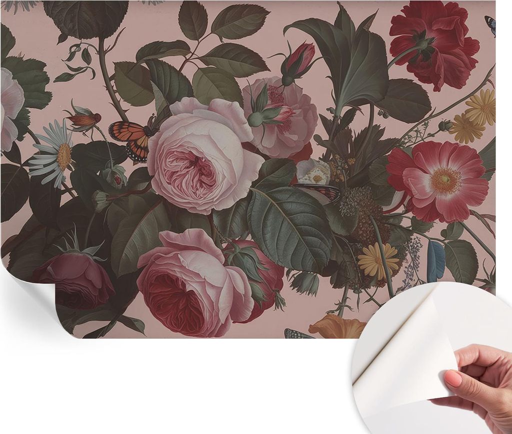 Selbstklebende Wandtapete - Dekorative Tapete für Wohnzimmer - Klebefolie für Wandbilder - Tapetenfolie für Wanddekoration - 152x104 cm - Floral...
