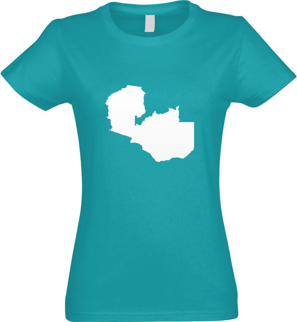 Kiwistar - T-Shirt tailliert - Damen - türkis - Sambia Umriss Kontur - mit Motiv Bedruckt - Funshirt Design - Sport - Freizeit - Damen - S