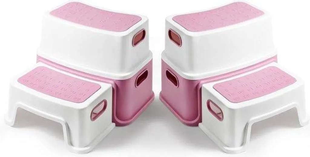Marchepied enfant double marche rose avec surface de sécurité en gomme