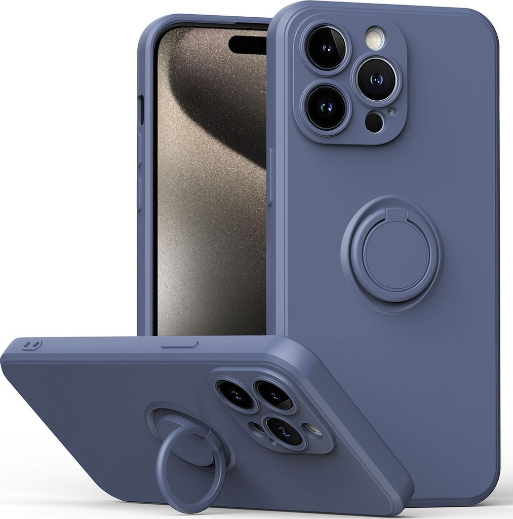 iPhone 15 Pro Max Handyhülle, Ring Halter Ständer Kratzfeste Weiche Silikon schutzhülle für iPhone 15 Pro Max Grau
